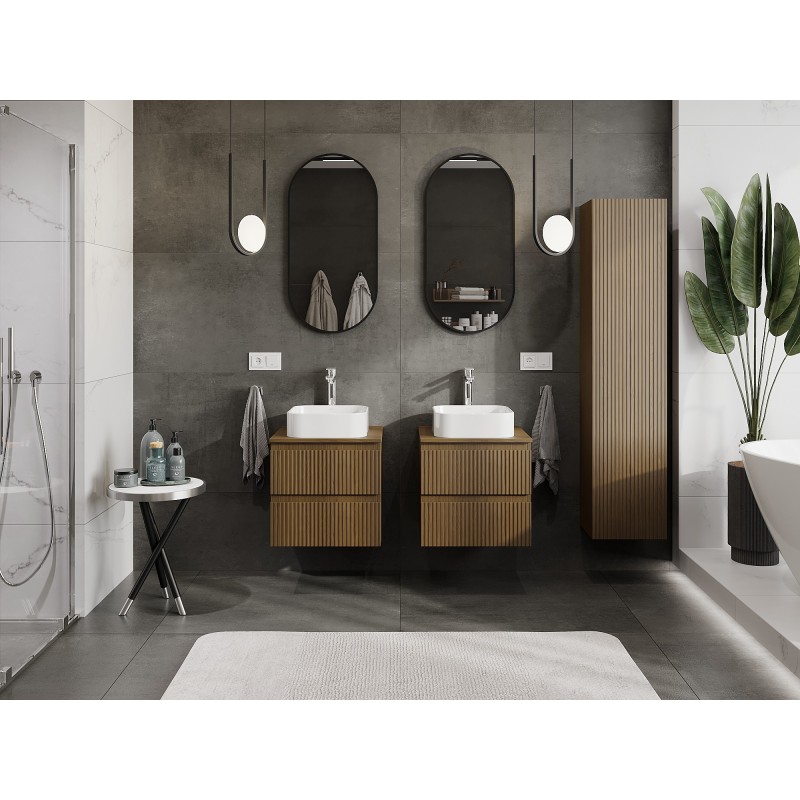 Mexen Rivel mobile da bagno sotto lavabo 50 cm con piano, 2 cassetti, scanalato, noce - 91A20-05047-2-BFFC86