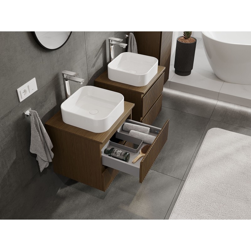 Mexen Rivel meuble de salle de bains sous lavabo 50 cm avec plateau, 2 tiroirs, cannelé, noyer - 91A20-05047-2-BFFC86