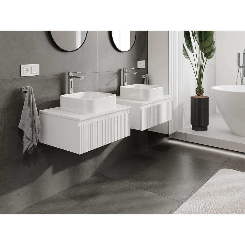 Mexen Rivel szafka łazienkowa podumywalkowa 60 cm z blatem, 1 szuflada, ryflowana , biała mat - 91A20-06023-1-BFC01