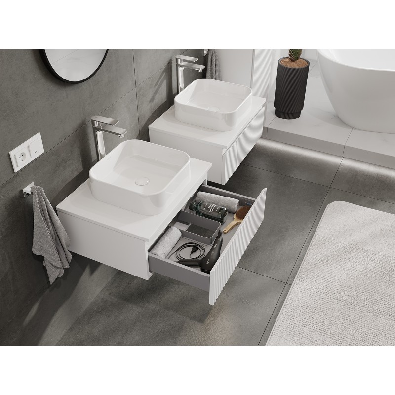 Mexen Rivel szafka łazienkowa podumywalkowa 60 cm z blatem, 1 szuflada, ryflowana , biała mat - 91A20-06023-1-BFC01