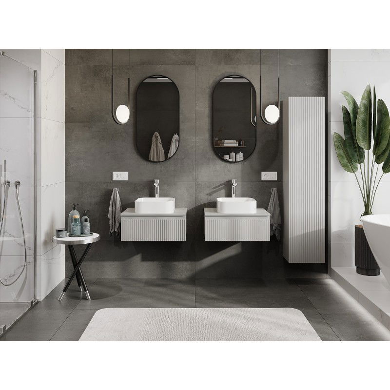 Mexen Rivel bathroom cabinet for washbasin 60 cm with countertop, 1 drawer, fluted, matte grey - 91A20-06023-1-BFC62