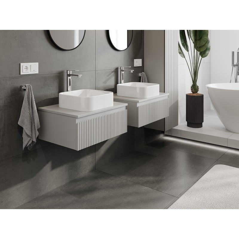 Mexen Rivel mueble de baño bajo lavabo 60 cm con encimera, 1 cajón, ranurado, gris mate - 91A20-06023-1-BFC62