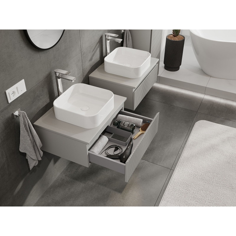 Mexen Rivel mobile bagno sotto-lavabo 60 cm con piano, 1 cassetto, scanalato, grigio opaco - 91A20-06023-1-BFC62