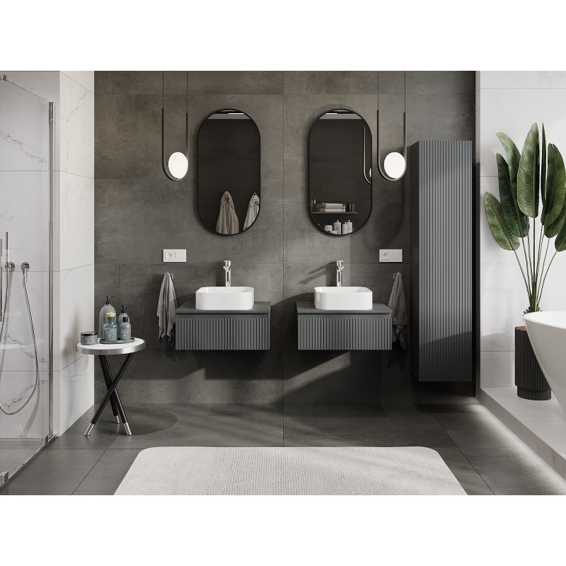 Mexen Rivel armário de casa de banho para lavatório 60 cm com tampo, 1 gaveta, canelado, grafite mate - 91A20-06023-1-BFC66