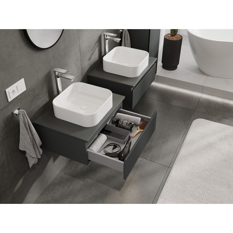 Mexen Rivel armario de baño bajo lavabo de 60 cm con encimera, 1 cajón, ranurado, grafito mate - 91A20-06023-1-BFC66