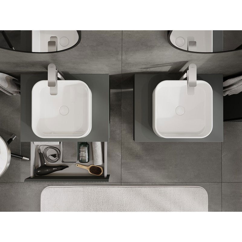 Mexen Rivel bathroom cabinet for the washbasin, 60 cm with countertop, 1 drawer, fluted, matte graphite - 91A20-06023-1-BFC66