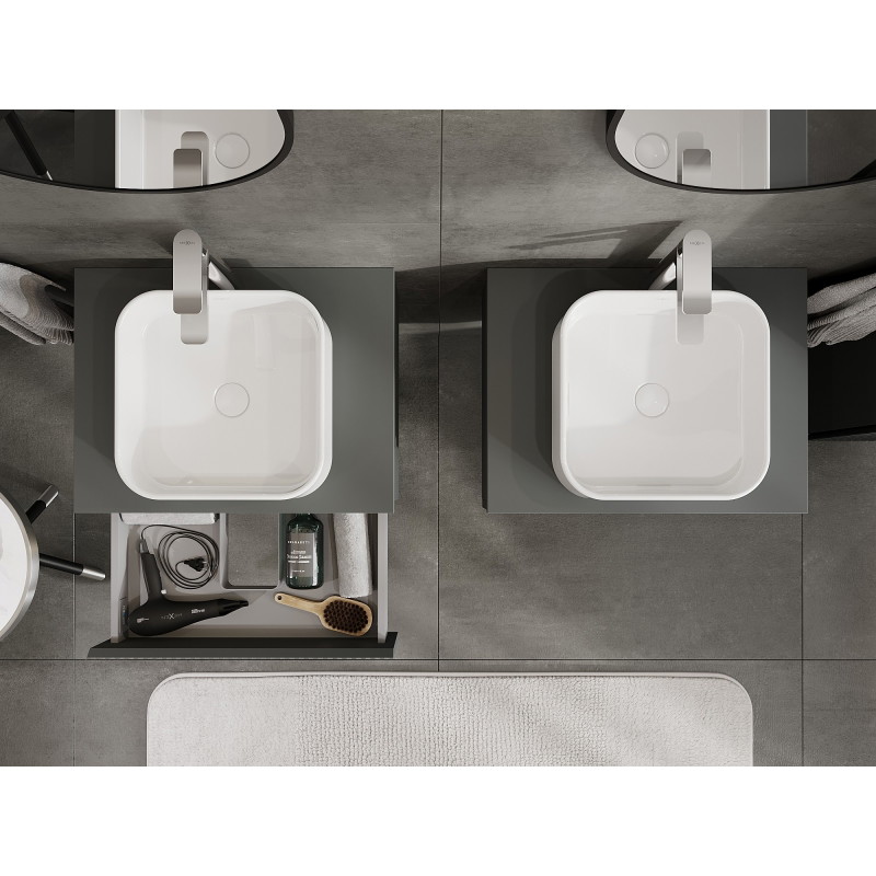 Mexen Rivel meuble de salle de bain sous-lavabo 60 cm avec plateau, 1 tiroir, rainuré, graphite mat - 91A20-06023-1-BFC66