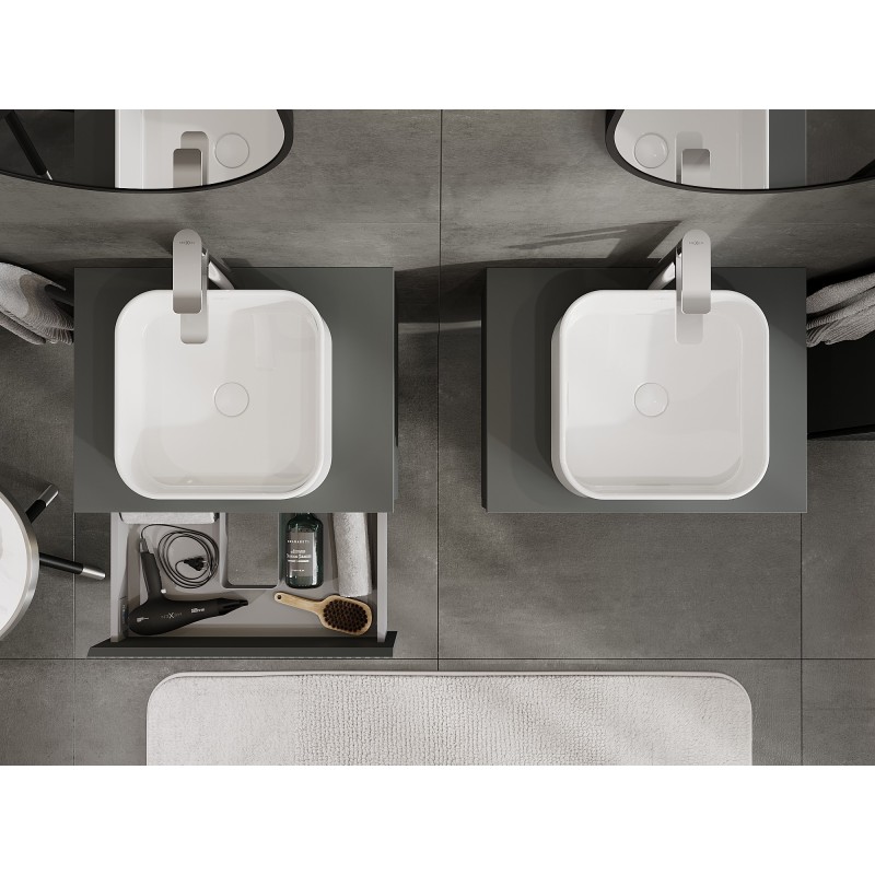 Mexen Rivel mobile da bagno sotto lavabo 60 cm con piano, 1 cassetto, scanalato, grafite opaco - 91A20-06023-1-BFC66