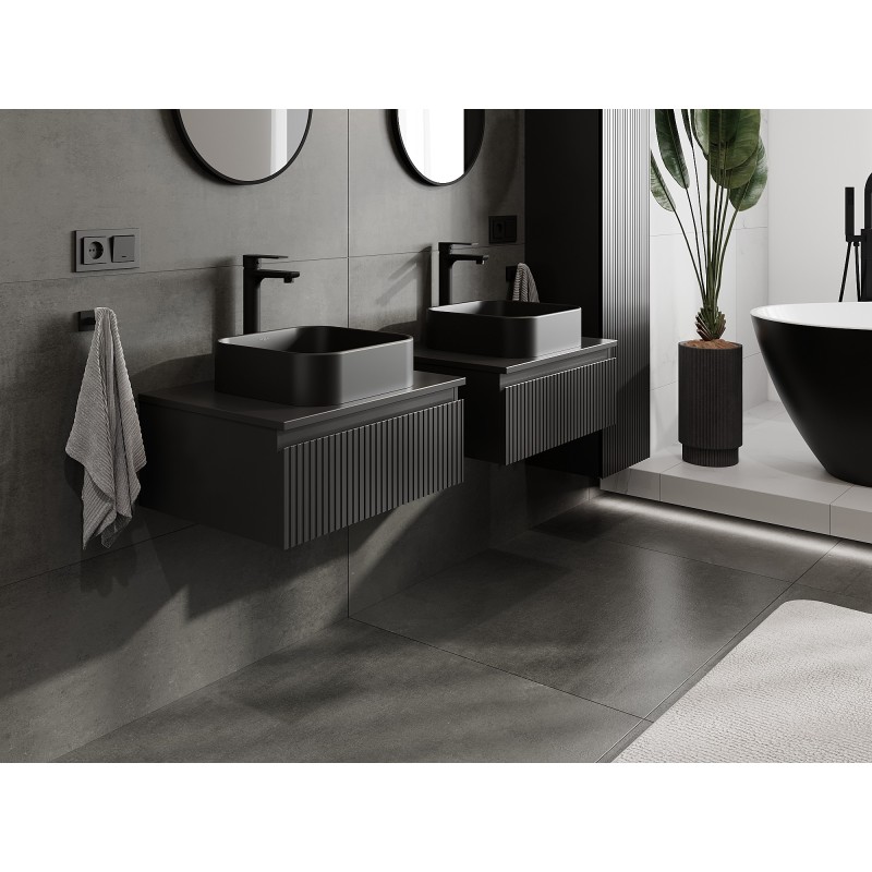 Mexen Rivel szafka łazienkowa podumywalkowa 60 cm z blatem, 1 szuflada, ryflowana , czarna mat - 91A20-06023-1-BFC71