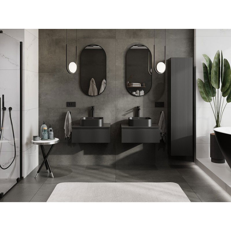 Mexen Rivel meuble de salle de bain 60 cm avec plateau, 1 tiroir, rainuré, noir mat - 91A20-06023-1-BFC71