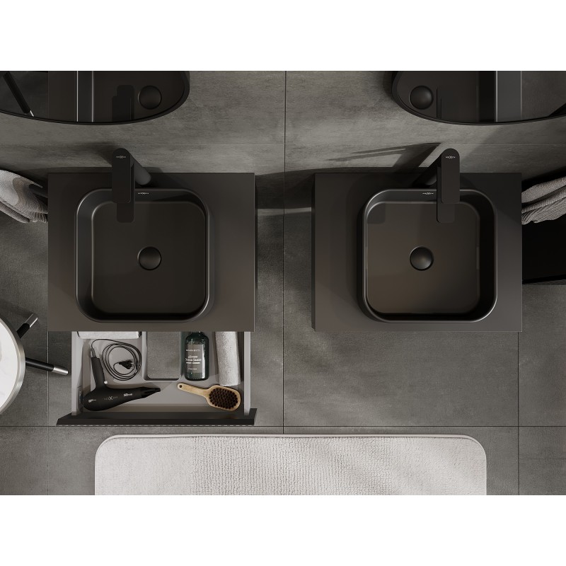 Mexen Rivel mobiletto da bagno sotto lavabo 60 cm con ripiano, 1 cassetto, scanalato, nero opaco - 91A20-06023-1-BFC71