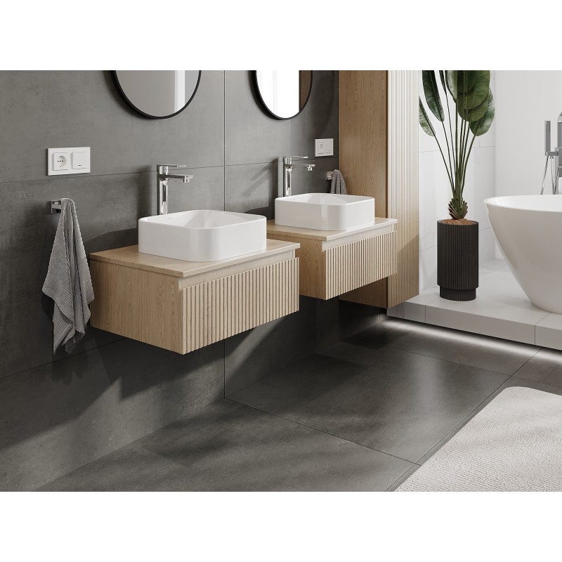 Mexen Rivel szafka łazienkowa podumywalkowa 60 cm z blatem, 1 szuflada, ryflowana , dąb - 91A20-06023-1-BFC81