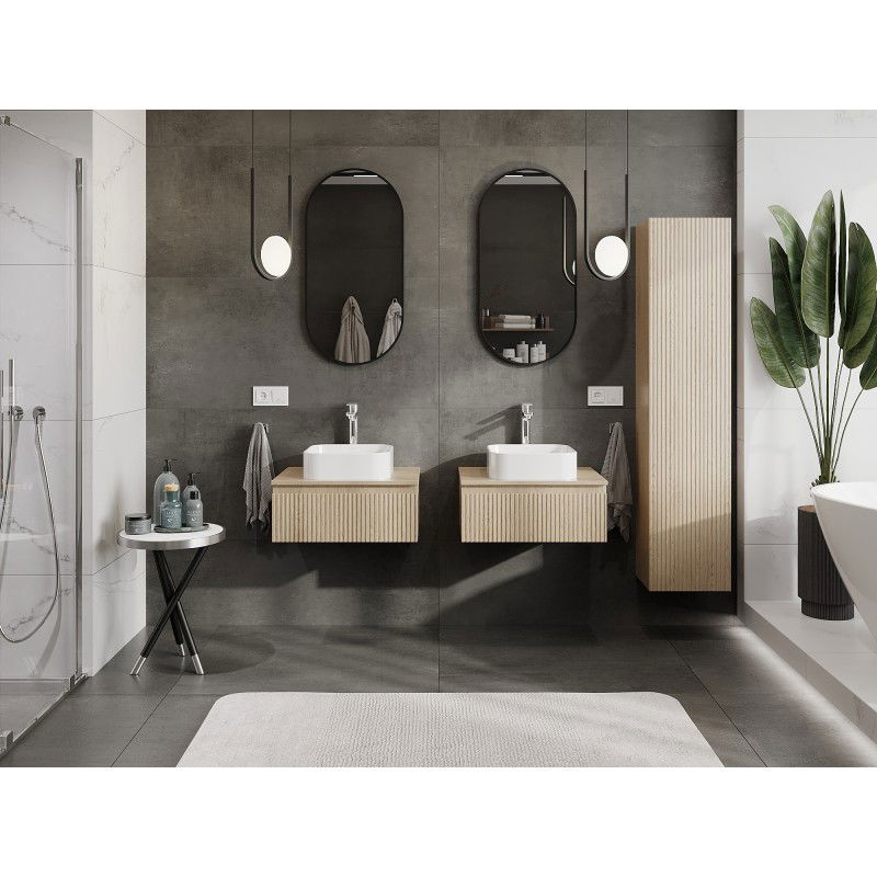 Mexen Rivel Badezimmerschrank 60 cm mit Waschbeckenplatte, 1 Schublade, profiliert, Eiche - 91A20-06023-1-BFC81