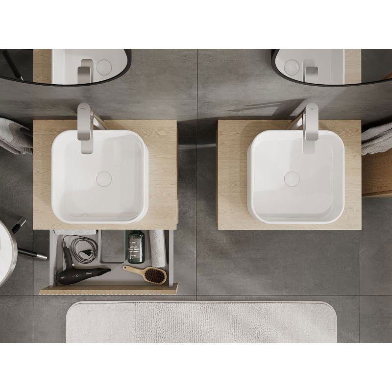 Mexen Rivel meuble de salle de bain sous lavabo 60 cm avec plan de travail, 1 tiroir, rainuré, chêne - 91A20-06023-1-BFC81