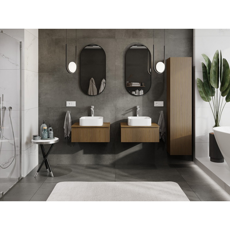 Mexen Rivel 60 cm Bathroom Cabinet with Countertop, 1 Grooved Drawer, Walnut - 91A20-06023-1-BFC86