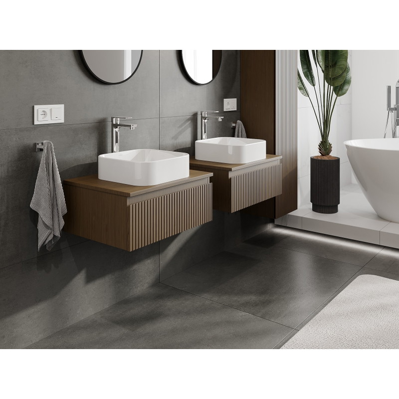 Mexen Rivel 60 cm Bathroom Cabinet with Countertop, 1 Grooved Drawer, Walnut - 91A20-06023-1-BFC86