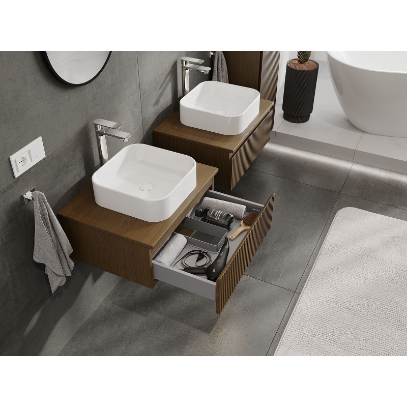 Mexen Rivel gabinete de baño bajo lavabo de 60 cm con encimera, 1 cajón, ranurado, nogal - 91A20-06023-1-BFC86