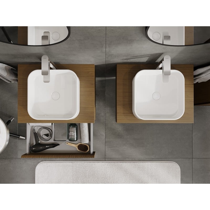 Mexen Rivel badkamermeubel onder wastafel 60 cm met blad, 1 lade, gegroefd, walnoot - 91A20-06023-1-BFC86