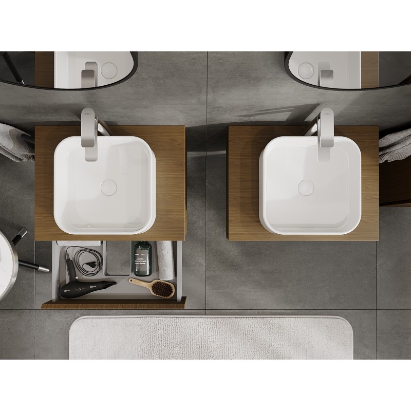 Mexen Rivel gabinete de baño bajo lavabo de 60 cm con encimera, 1 cajón, ranurado, nogal - 91A20-06023-1-BFC86