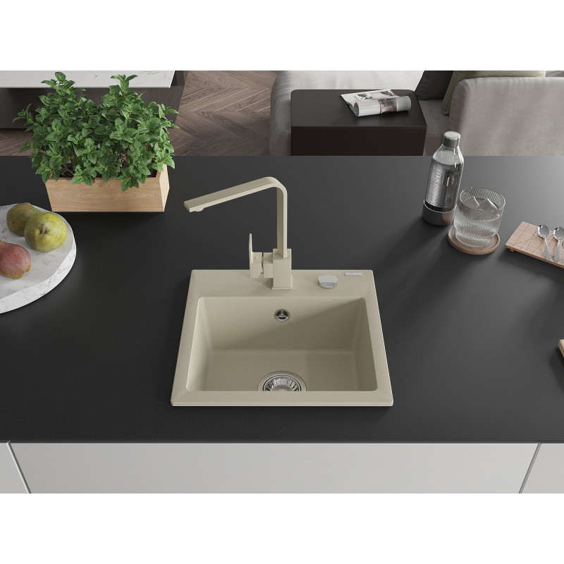 Mexen Milo Évier en granit 1 bac avec mitigeur de cuisine Rita, beige - 6505-69-670300-69