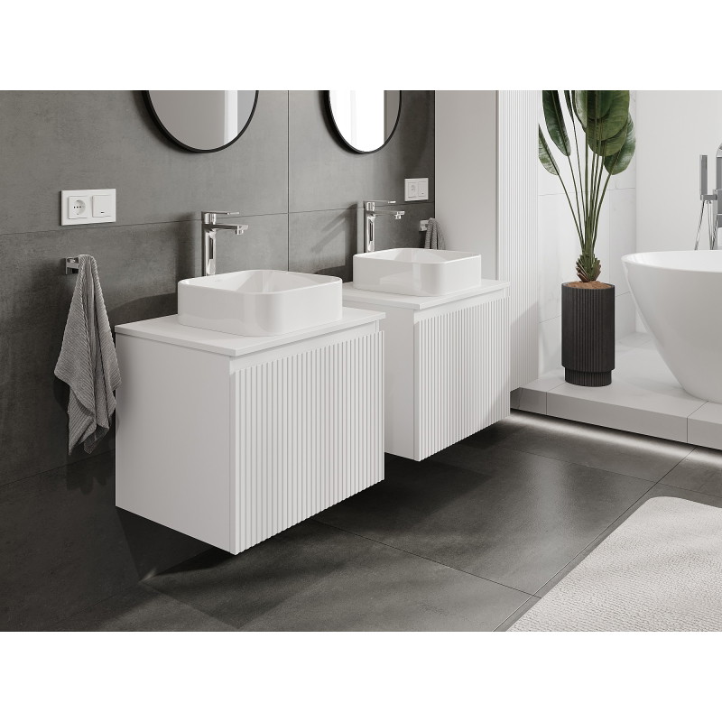 Mexen Rivel badkamerkast onder wastafel 60 cm met blad, 1 lade, gegroefd, mat wit - 91A20-06047-1-BFC01