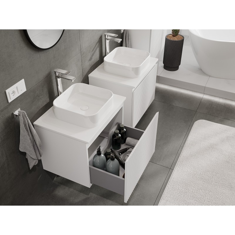 Mexen Rivel armadietto da bagno sotto-lavabo 60 cm con piano, 1 cassetto, scanalato, bianco opaco - 91A20-06047-1-BFC01