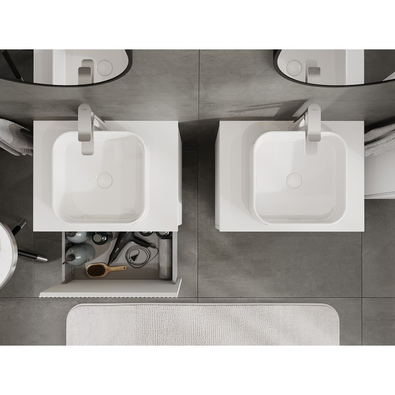 Mexen Rivel Badezimmerschrank für Waschbecken 60 cm mit Platte, 1 Schublade, geriffelt, weiß matt - 91A20-06047-1-BFC01