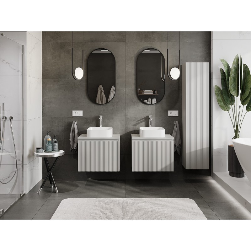 Mexen Rivel szafka łazienkowa podumywalkowa 60 cm z blatem, 1 szuflada, ryflowana , szara mat - 91A20-06047-1-BFC62