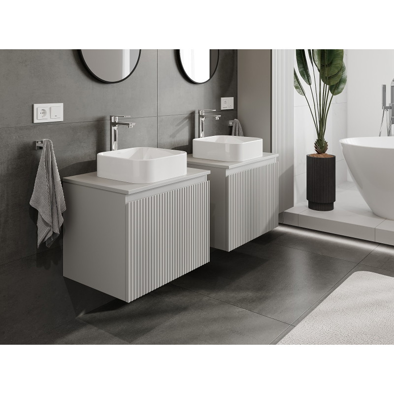 Mexen Rivel armadietto da bagno sotto lavabo 60 cm con piano, 1 cassetto, scanalato, grigio opaco - 91A20-06047-1-BFC62