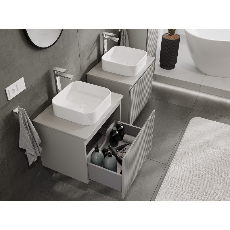 Mexen Rivel szafka łazienkowa podumywalkowa 60 cm z blatem, 1 szuflada, ryflowana , szara mat - 91A20-06047-1-BFC62