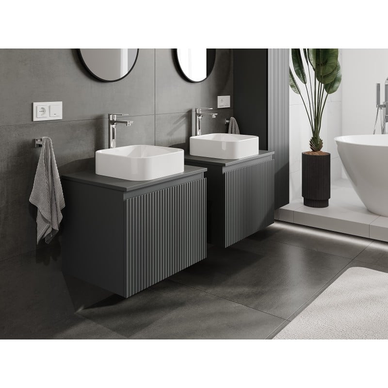 Mexen Rivel szafka łazienkowa podumywalkowa 60 cm z blatem, 1 szuflada, ryflowana , grafit mat - 91A20-06047-1-BFC66