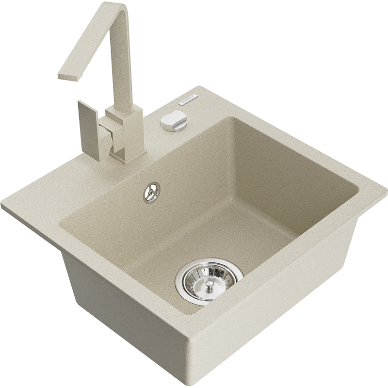 Mexen Milo évier en granit 1 bac avec robinet de cuisine Rita, beige - 6505-69-670300-69