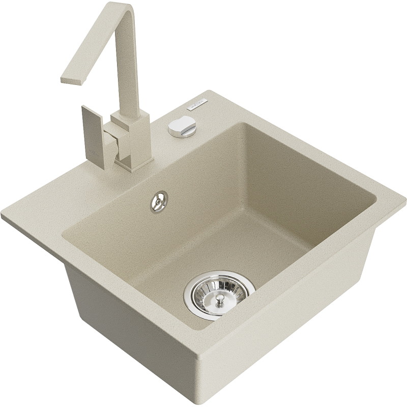 Mexen Milo Granitspüle 1-becken mit Küchenarmatur Rita, beige - 6505-69-670300-69