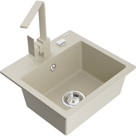 Mexen Milo évier en granit 1 bac avec robinet de cuisine Rita, beige - 6505-69-670300-69
