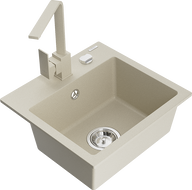 Mexen Milo évier en granit 1 bac avec robinet de cuisine Rita, beige - 6505-69-670300-69
