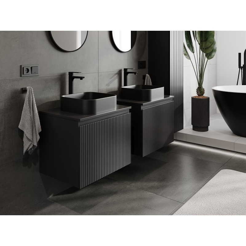 Mexen Rivel szafka łazienkowa podumywalkowa 60 cm z blatem, 1 szuflada, ryflowana , czarna mat - 91A20-06047-1-BFC71
