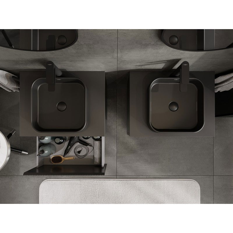 Mexen Rivel 60 cm Under-sink Bathroom Cabinet with Countertop, 1 Drawer, Grooved, Matte Black - 91A20-06047-1-BFC71