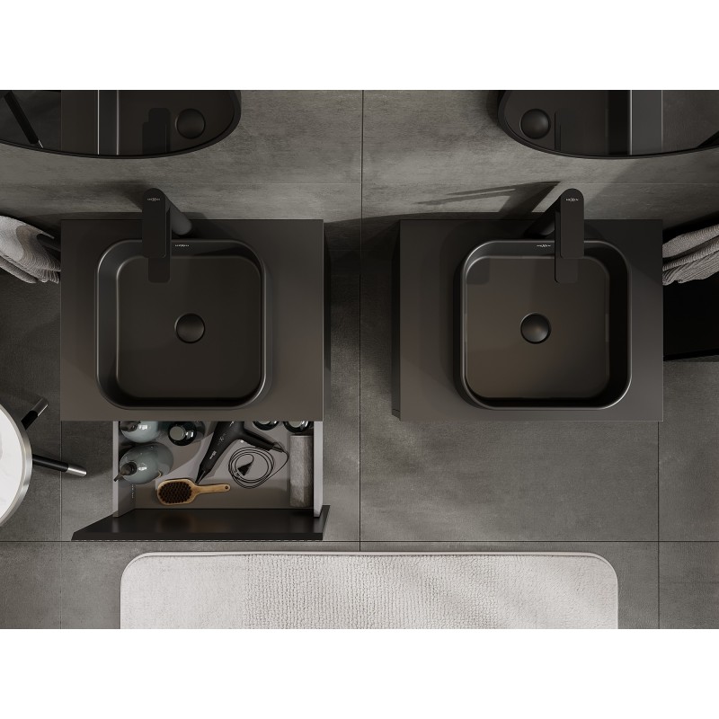 Mexen Rivel armario de baño bajo lavabo de 60 cm con encimera, 1 cajón, estriado, negro mate - 91A20-06047-1-BFC71