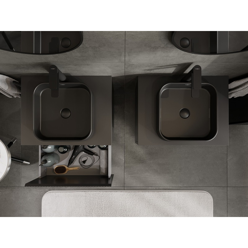 Mexen Rivel armario de baño bajo lavabo de 60 cm con encimera, 1 cajón, ranurado, negro mate - 91A20-06047-1-BFC71
