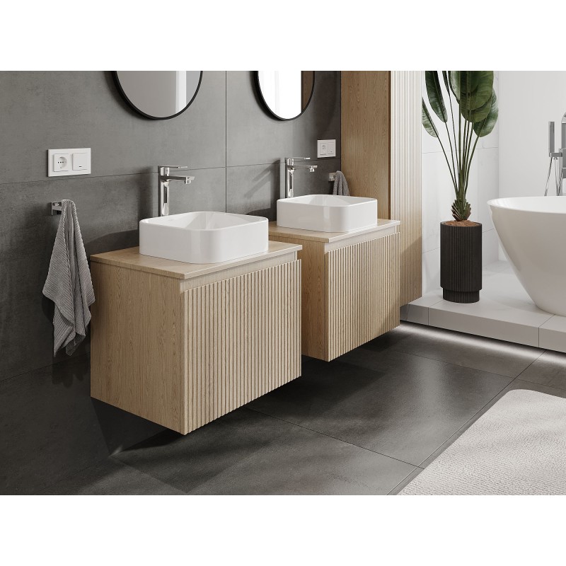 Mexen Rivel szafka łazienkowa podumywalkowa 60 cm z blatem, 1 szuflada, ryflowana , dąb - 91A20-06047-1-BFC81