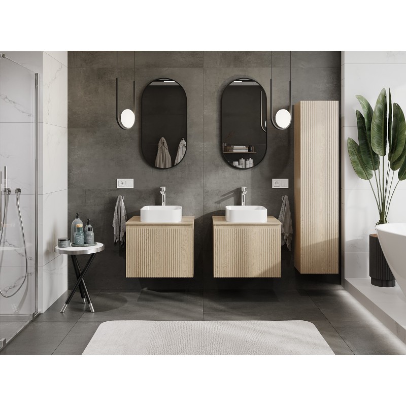 Mexen Rivel mueble de baño bajo lavabo de 60 cm con encimera, 1 cajón, acanalado, roble - 91A20-06047-1-BFC81