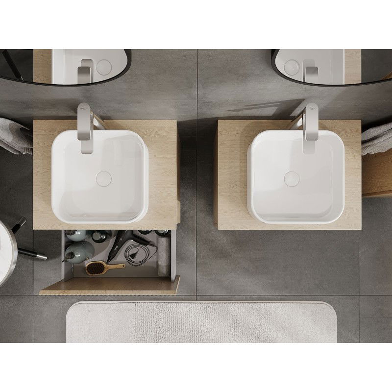 Mexen Rivel meuble de salle de bain sous-vasque 60 cm avec plateau, 1 tiroir, rainuré, chêne - 91A20-06047-1-BFC81