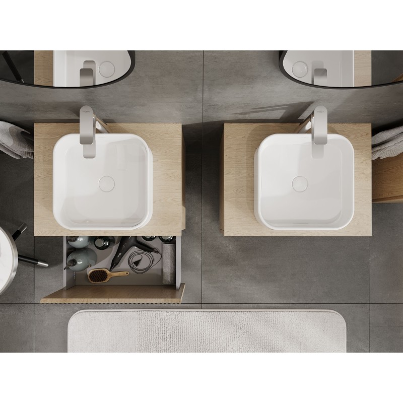 Mexen Rivel mueble de baño bajo lavabo de 60 cm con encimera, 1 cajón, acanalado, roble - 91A20-06047-1-BFC81