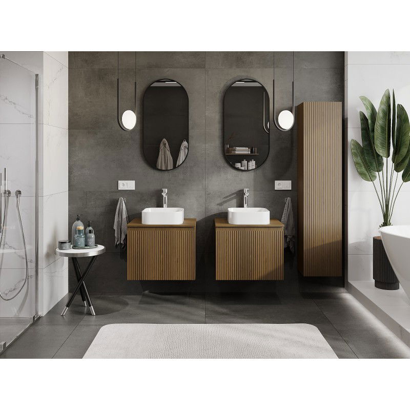 Mexen Rivel armoire de salle de bain sous-lavabo 60 cm avec plateau, 1 tiroir, rainuré, noyer - 91A20-06047-1-BFC86