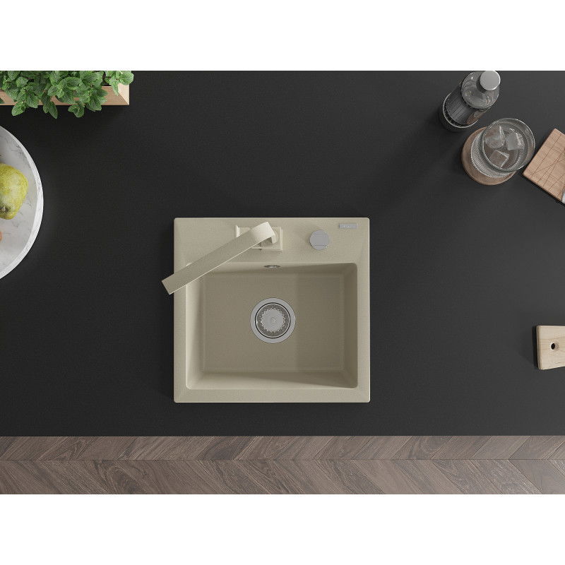 Mexen Milo 1-bowl Granite Sink with Rita Kitchen Tap, Beige - 6505-69-670300-69