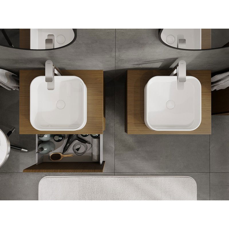 Mexen Rivel kopalniška omarica za umivalnik 60 cm s pultom, 1 predal, rebrast , oreh - 91A20-06047-1-BFC86