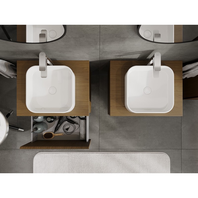 Mexen Rivel mueble de baño debajo del lavabo de 60 cm con encimera, 1 cajón, ranurado, nogal - 91A20-06047-1-BFC86