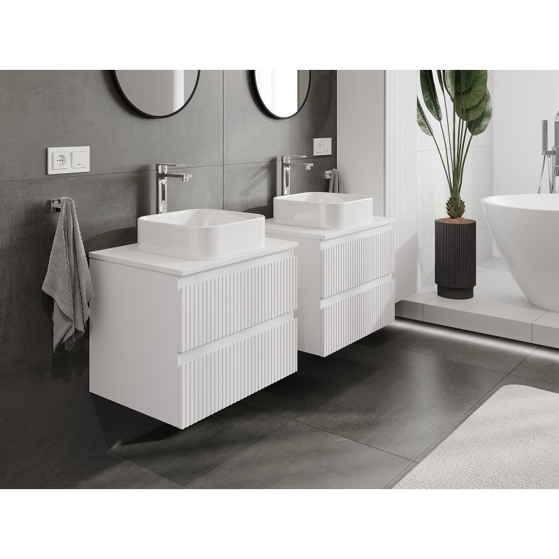 Mexen Rivel mueble de baño bajo lavabo de 60 cm con encimera, 2 cajones, acanalado, blanco mate - 91A20-06047-2-BFFC01