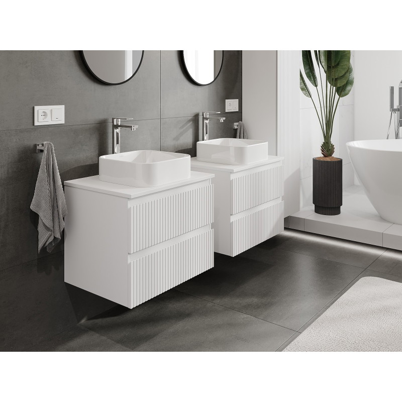 Mexen Rivel vannitoa aluskapp 60 cm lauaplaadiga, 2 sahtlit, soonitud, valge matt - 91A20-06047-2-BFFC01