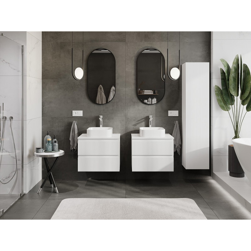 Mexen Rivel vannitoa aluskapp 60 cm lauaplaadiga, 2 sahtlit, soonitud, valge matt - 91A20-06047-2-BFFC01